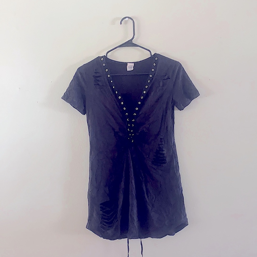 Suede Black Lace up Tshirt Dress